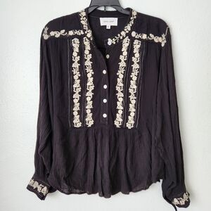 Dear John Black Embroidered Long Sleeve Blouse  XS